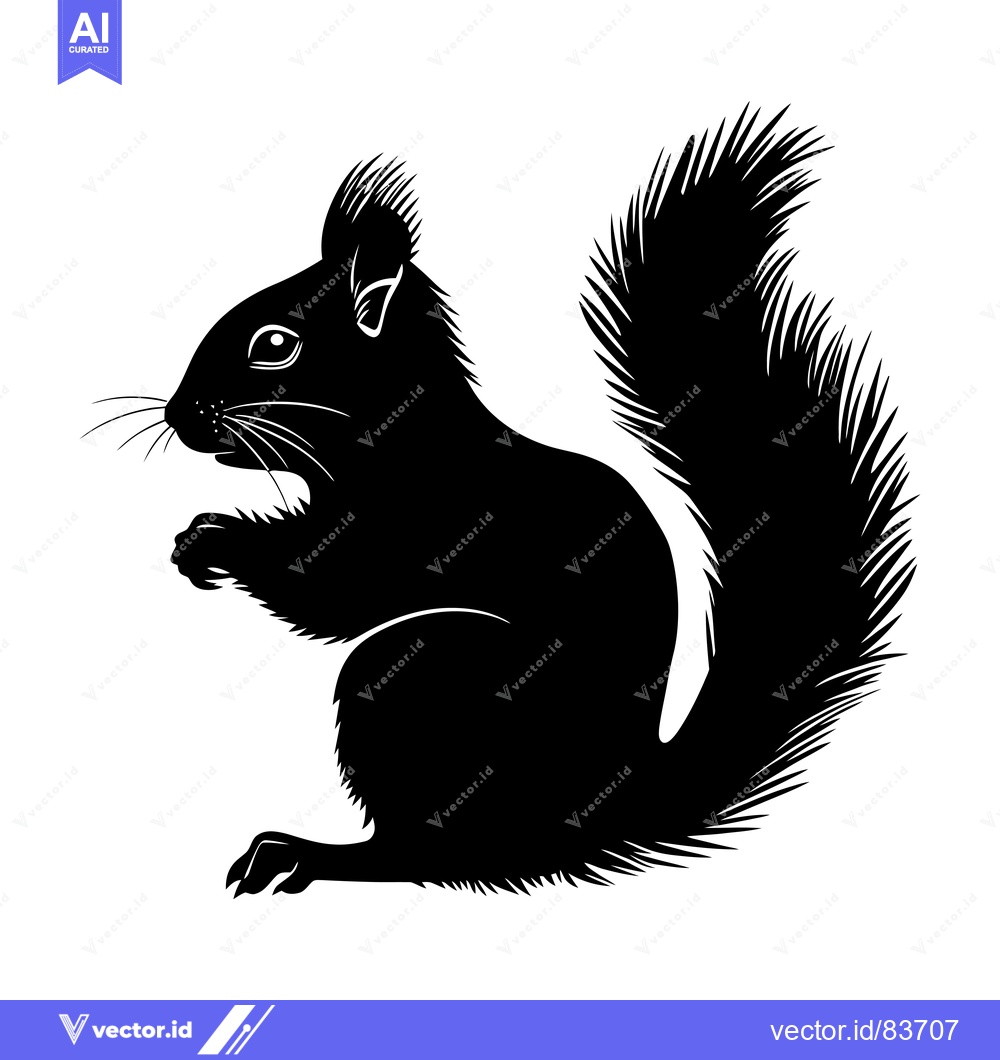 Premium Vector dari Black and White Silhouette of a Sitting Squirrel
