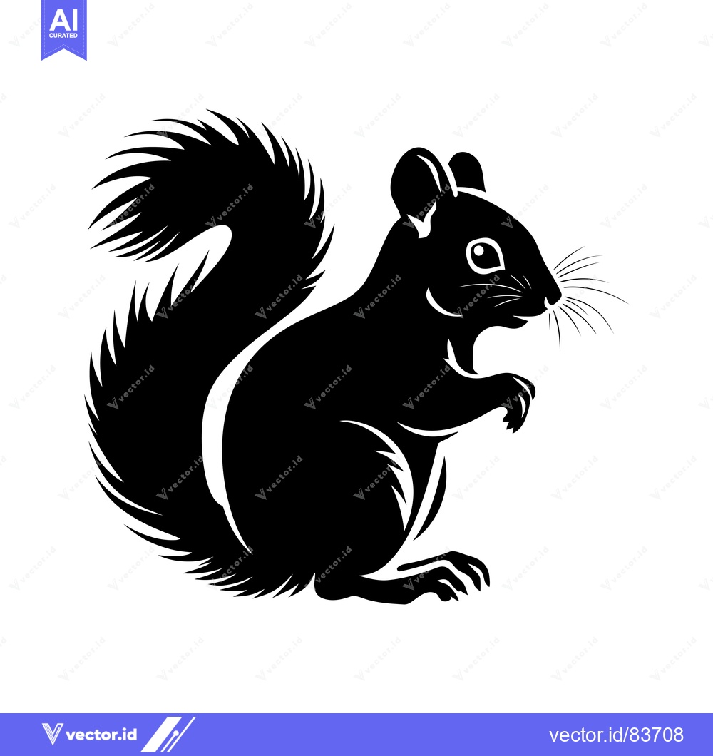 Premium Vector dari Black Silhouette of a Squirrel with a Fluffy Tail