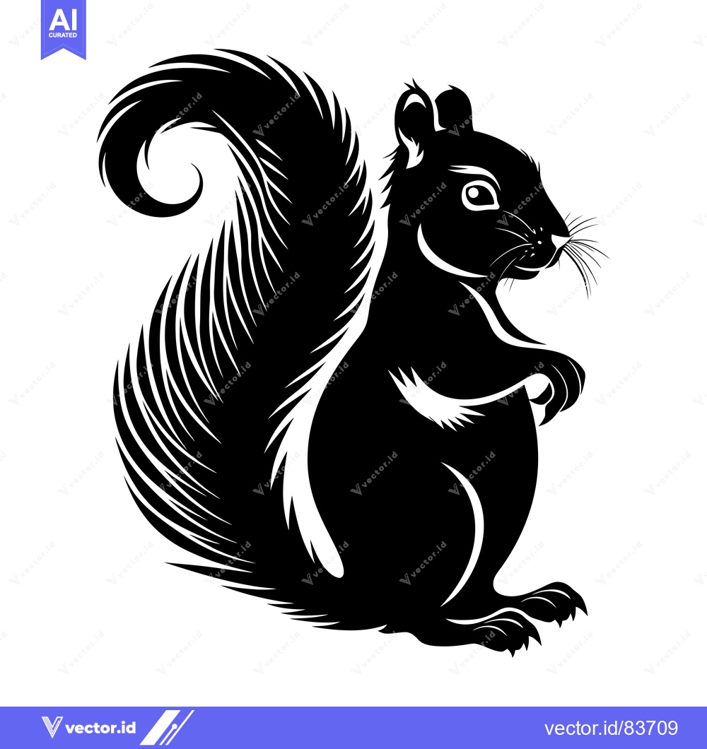 Premium Vector dari Black and White Silhouette of a Squirrel with a Bushy Tail