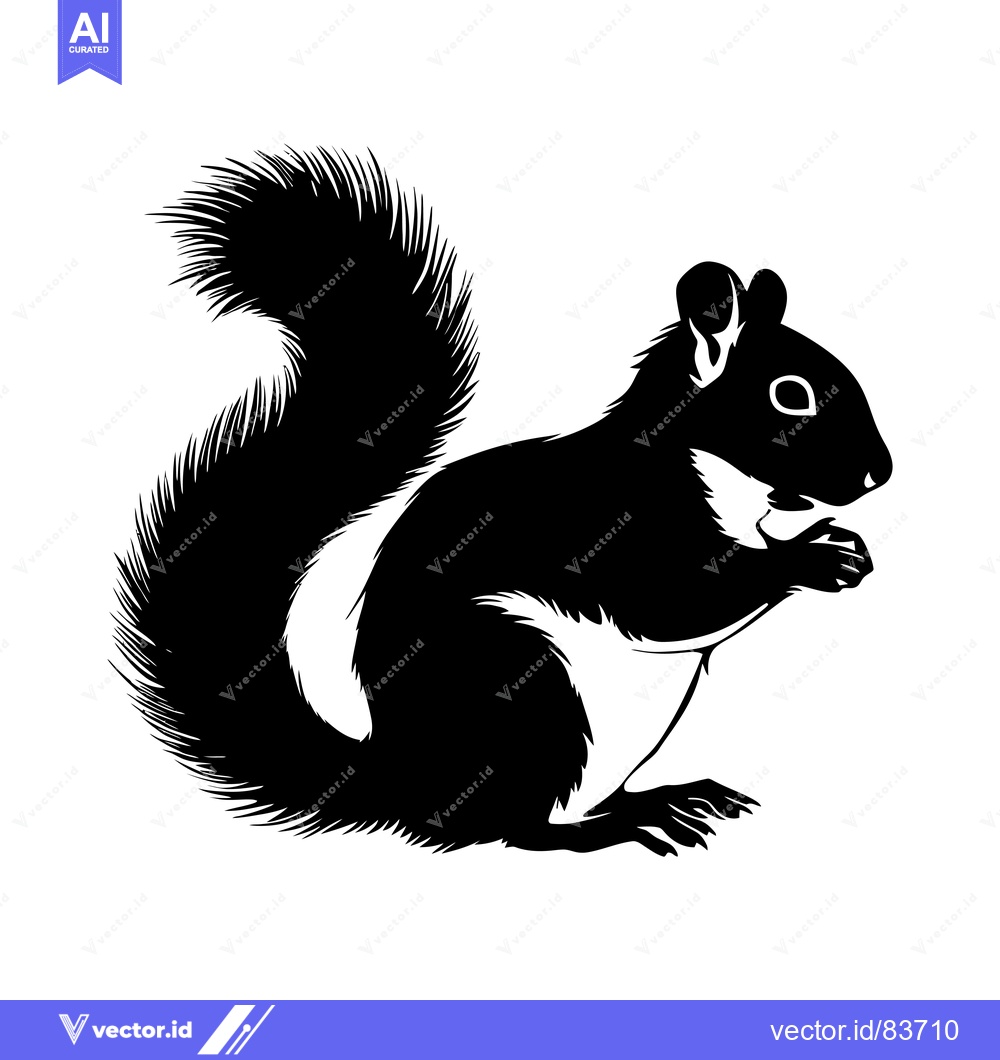 Premium Vector dari Black and White Silhouette of a Squirrel Sitting on its Hind Legs