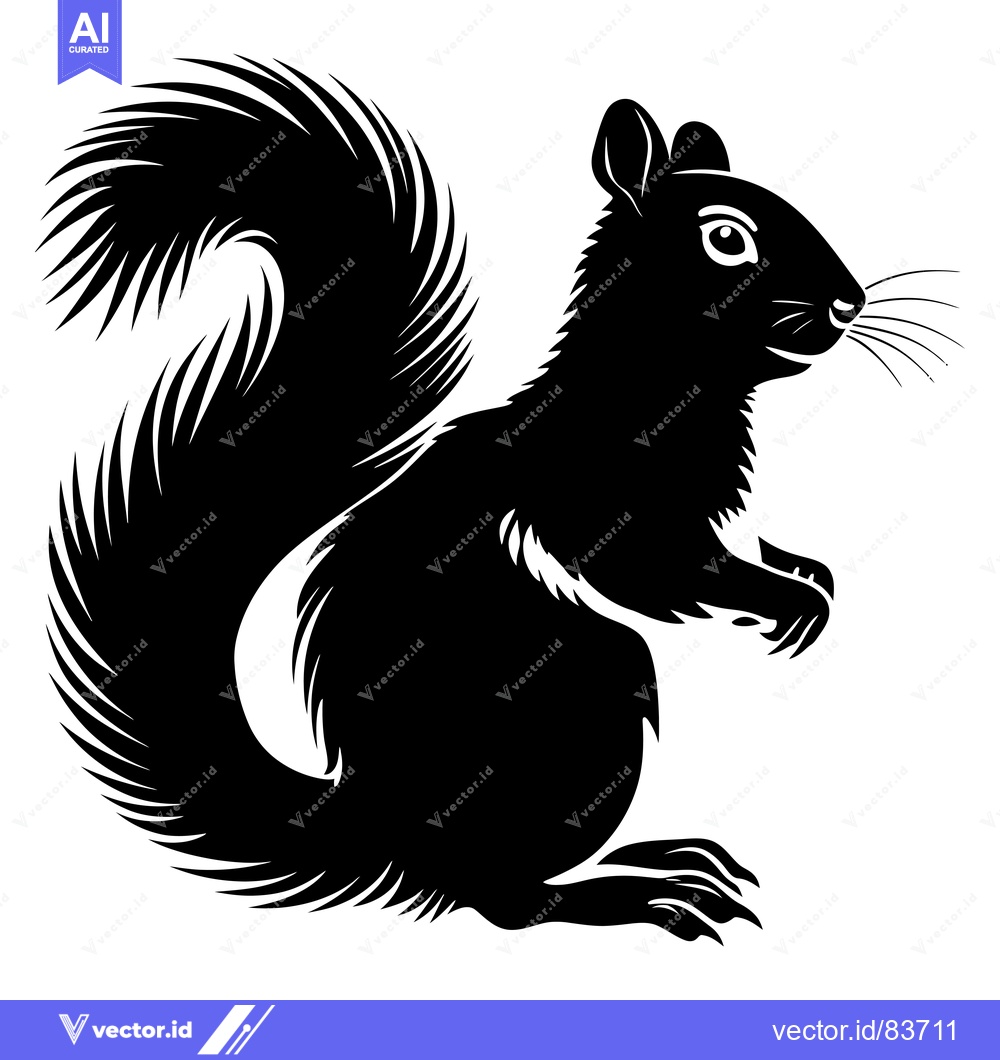 Premium Vector dari A Black and White Silhouette of a Squirrel with a Bushy Tail