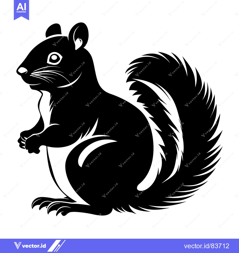 Premium Vector of Black and White Silhouette of a Sitting Squirrel