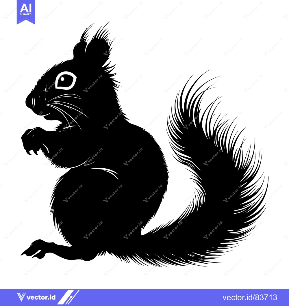 Premium Vector dari Black and White Silhouette of a Sitting Squirrel with a Bushy Tail