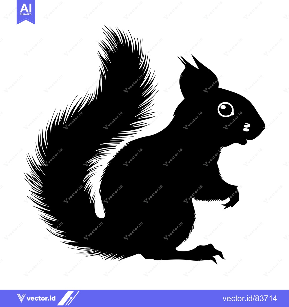 Premium Vector of Black and White Silhouette of a Squirrel with a Bushy Tail