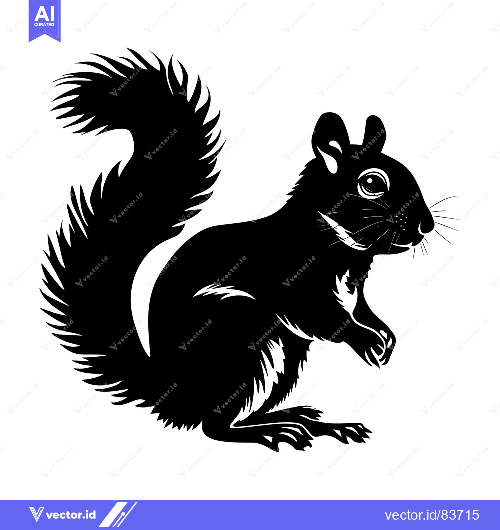 Premium Vector of Black and White Silhouette of a Sitting Squirrel