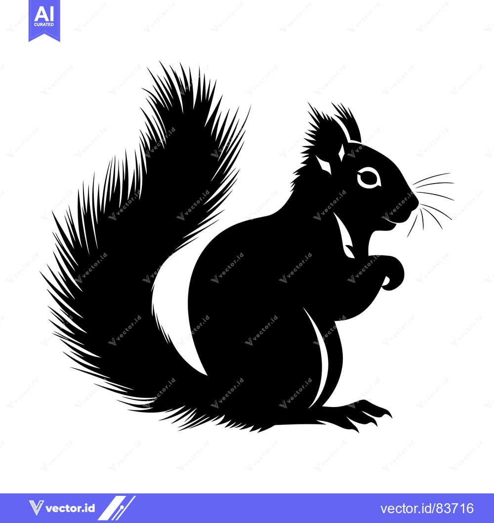 Premium Vector dari Black and White Silhouette of a Squirrel with a Bushy Tail