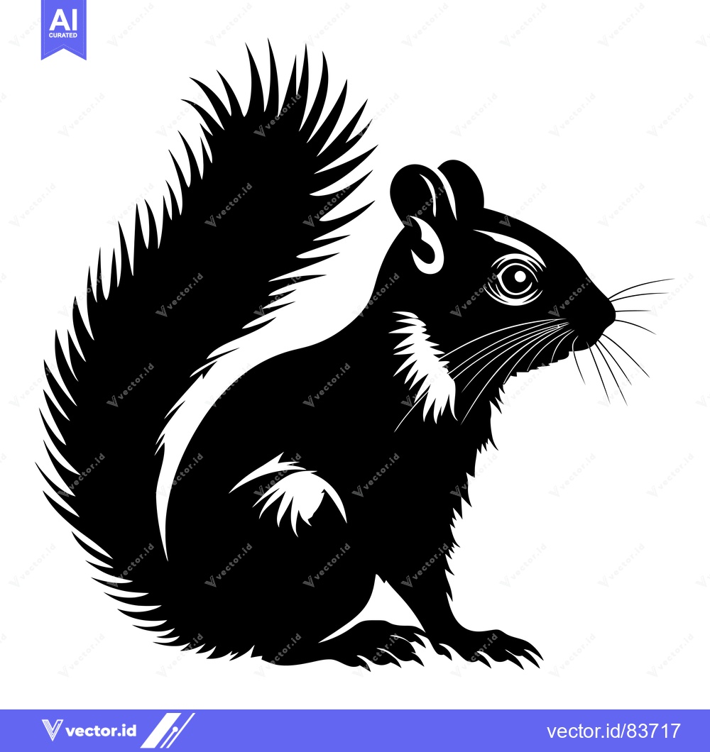Premium Vector of Black and White Silhouette of a Sitting Squirrel