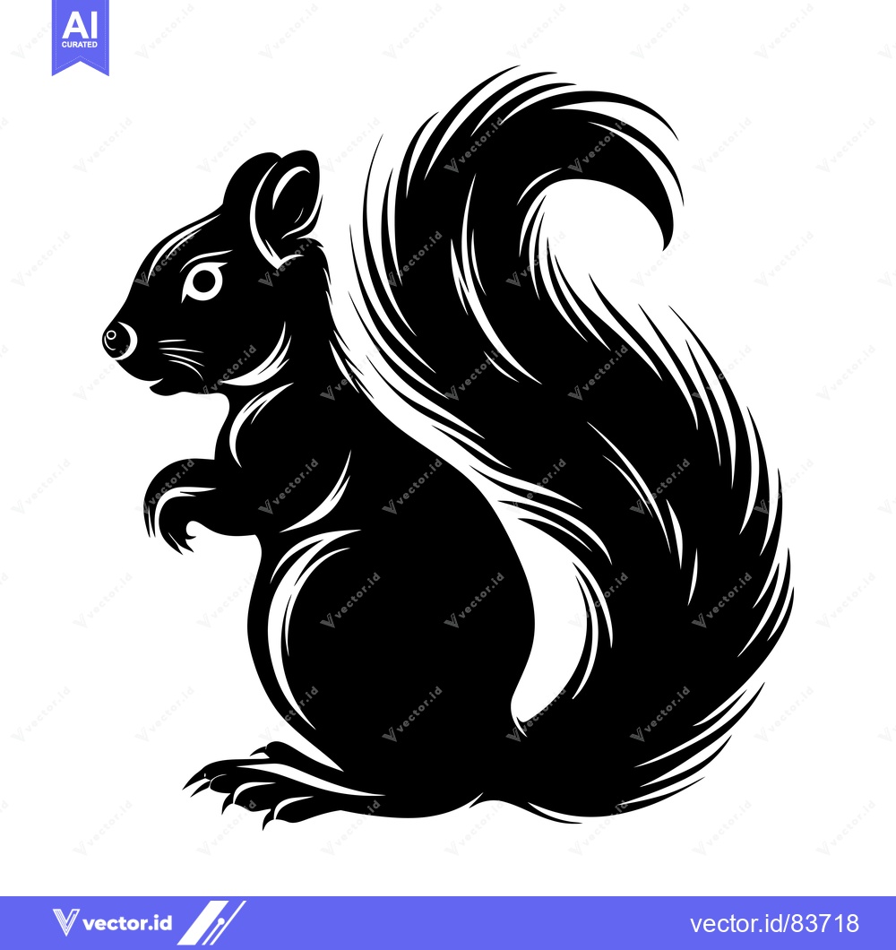 Premium Vector dari Black and White Illustration of a Squirrel Sitting With its Tail Curve