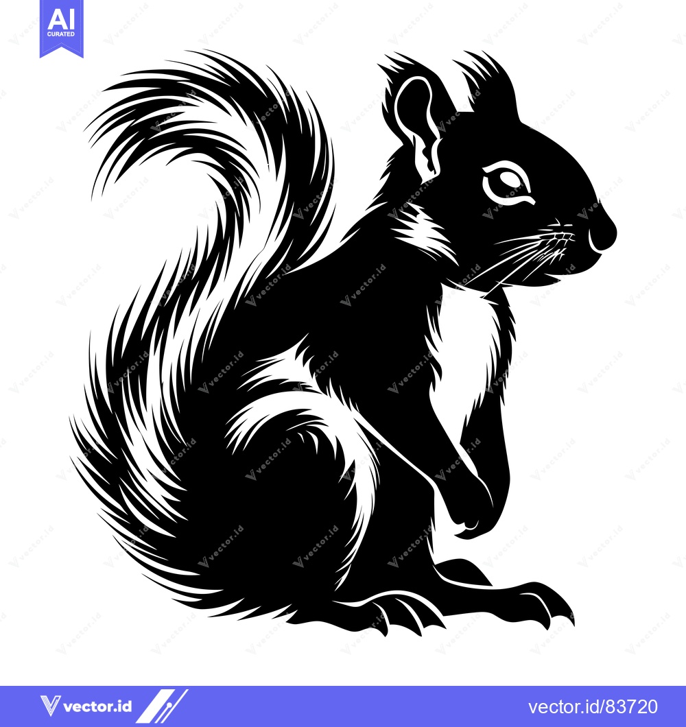 Premium Vector dari Black and White Silhouette of a Squirrel with a Fluffy Tail
