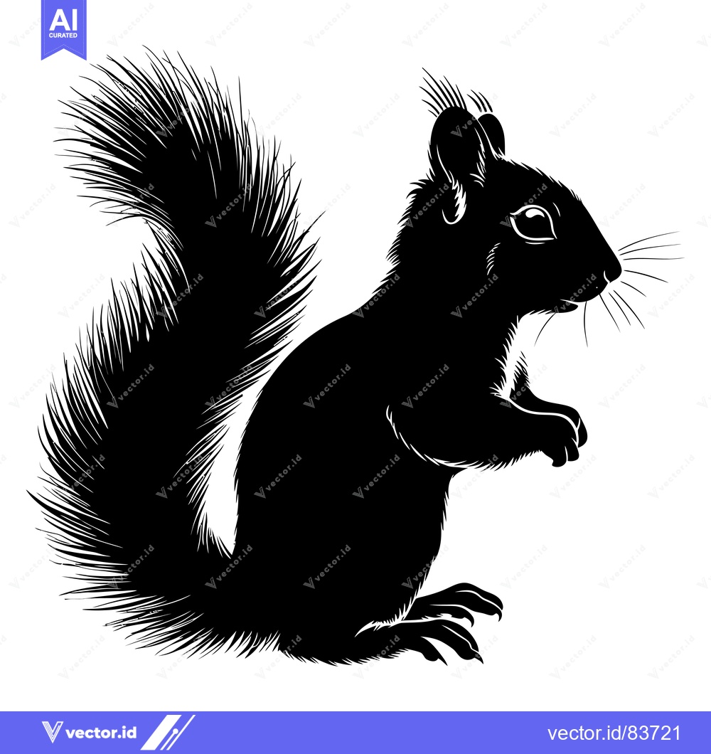 Premium Vector dari Black and White Silhouette of a Squirrel with a Fluffy Tail