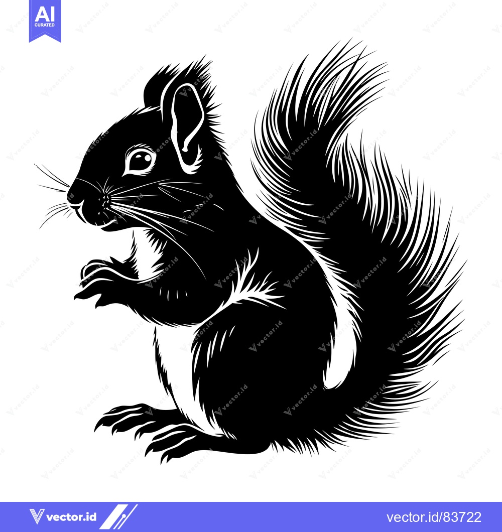 Premium Vector dari Black and White Silhouette of a Squirrel