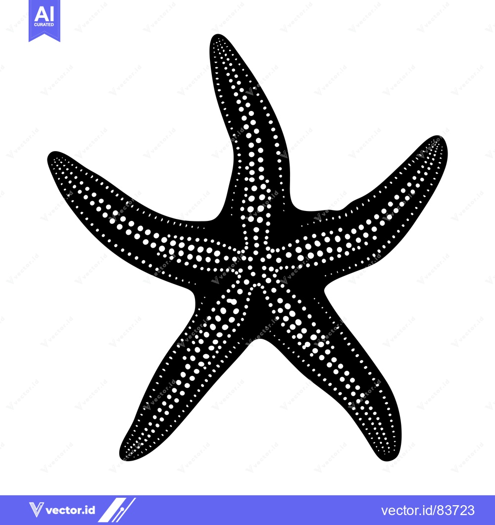 Premium Vector of Black and White Starfish with Dotted Pattern