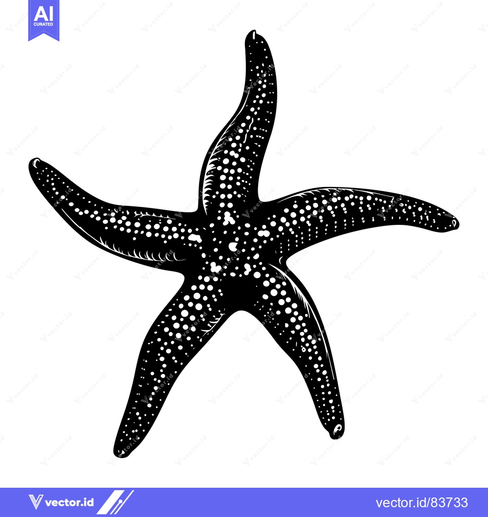 Premium Vector dari Black and White Illustration of a Starfish with Five Arms