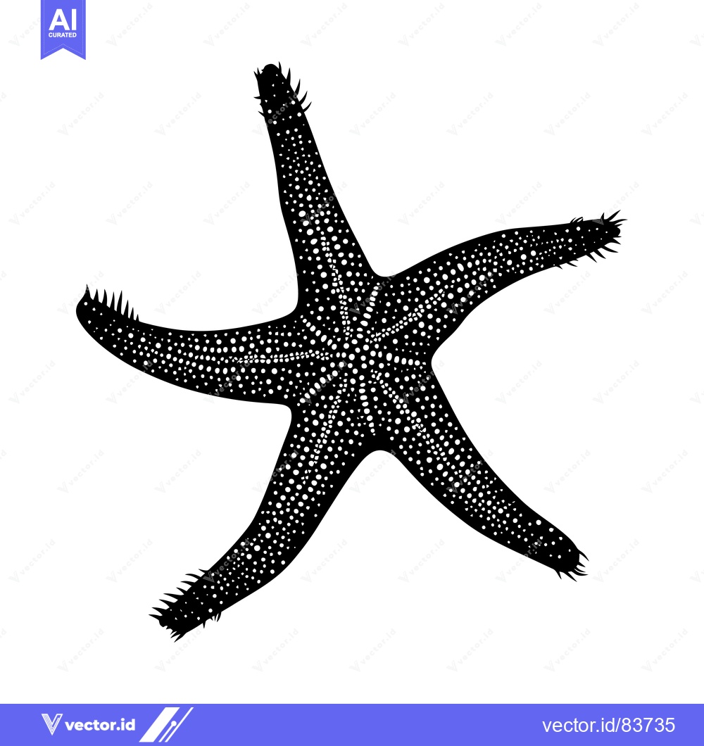 Premium Vector dari Black and White Silhouette of a Starfish with Five Arms and a Dotted P
