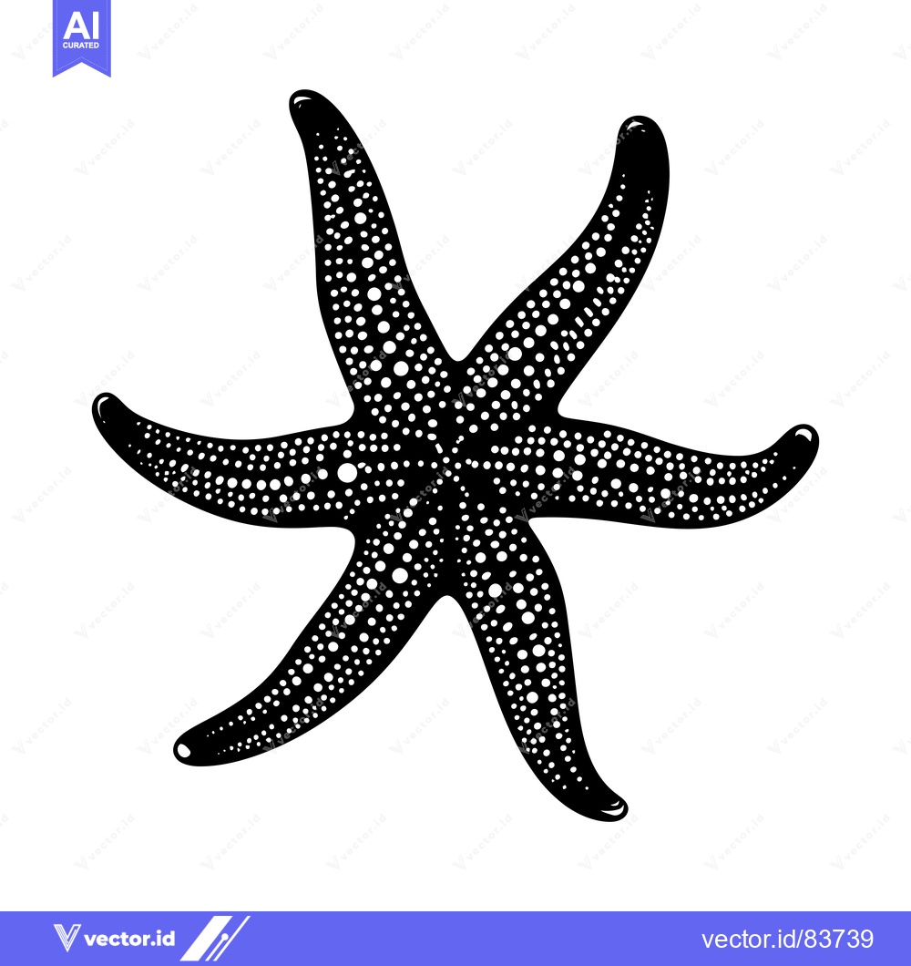 Premium Vector dari Black and White Illustration of a Starfish with White Dots