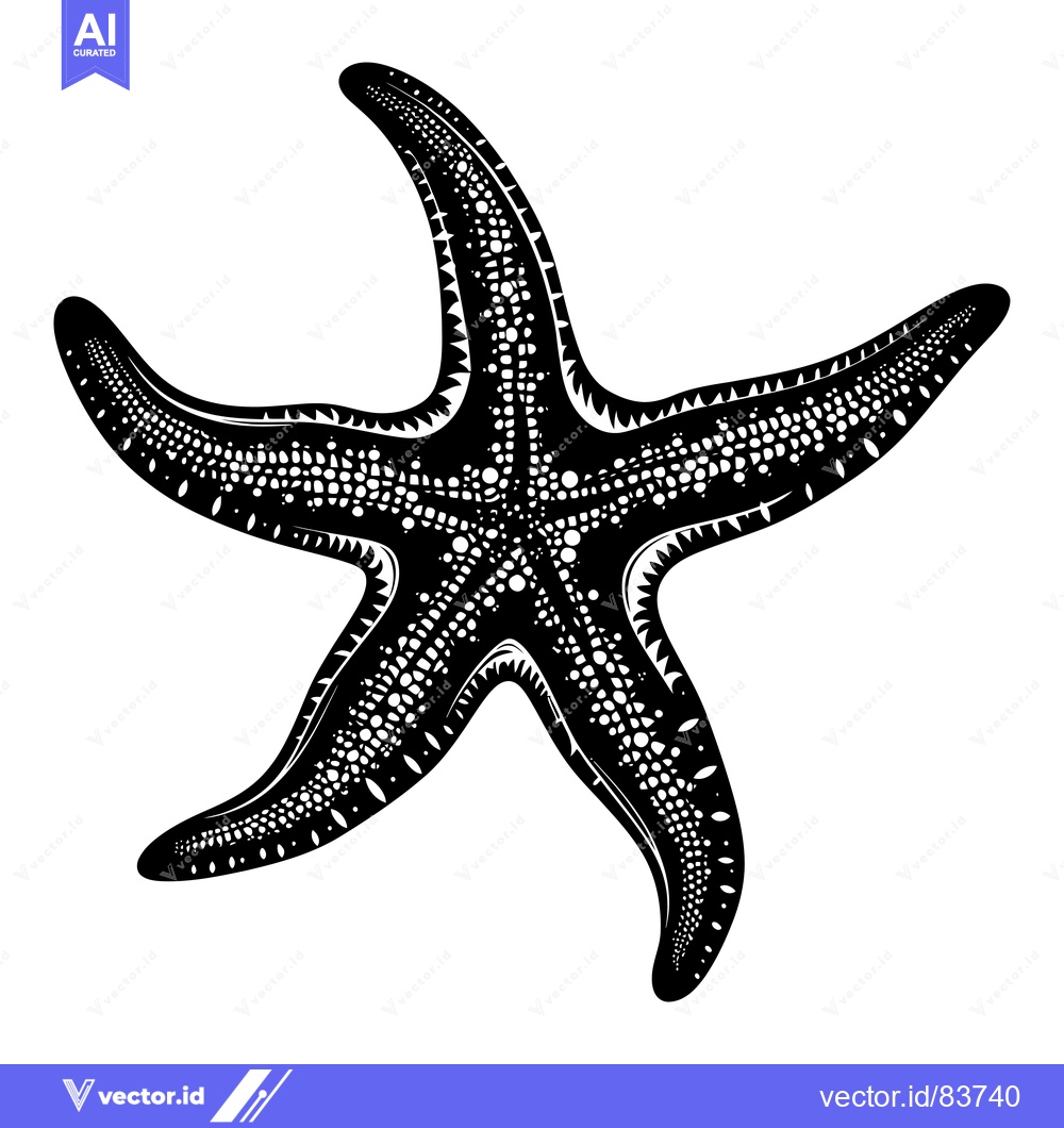 Premium Vector dari Black and White Illustration of a Starfish with a Detailed Design