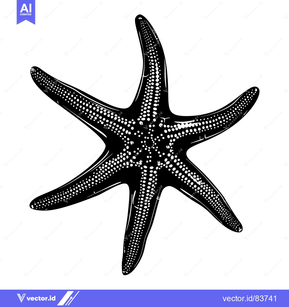 Premium Vector dari Black and White Illustration of a Starfish with Dotted Texture