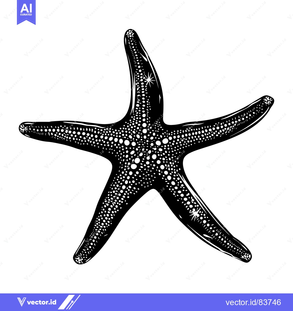 Premium Vector dari Black and White Illustration of a Starfish