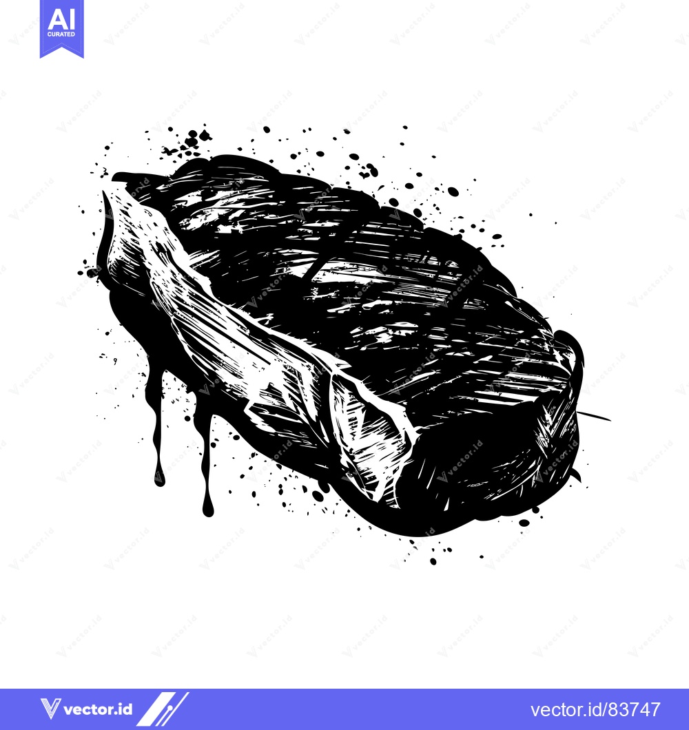 Premium Vector of Black and White Ink Spatter Illustration of a Grilled Steak