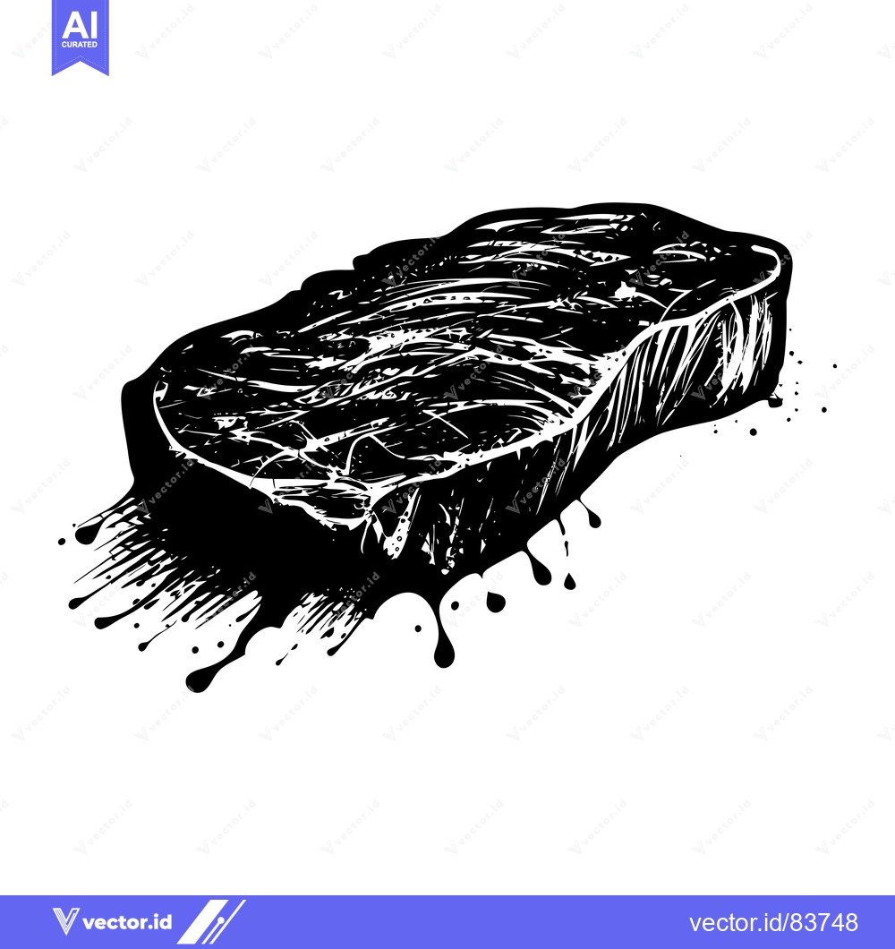 Premium Vector of Black and White Illustration of a Steak with Dripping Juices