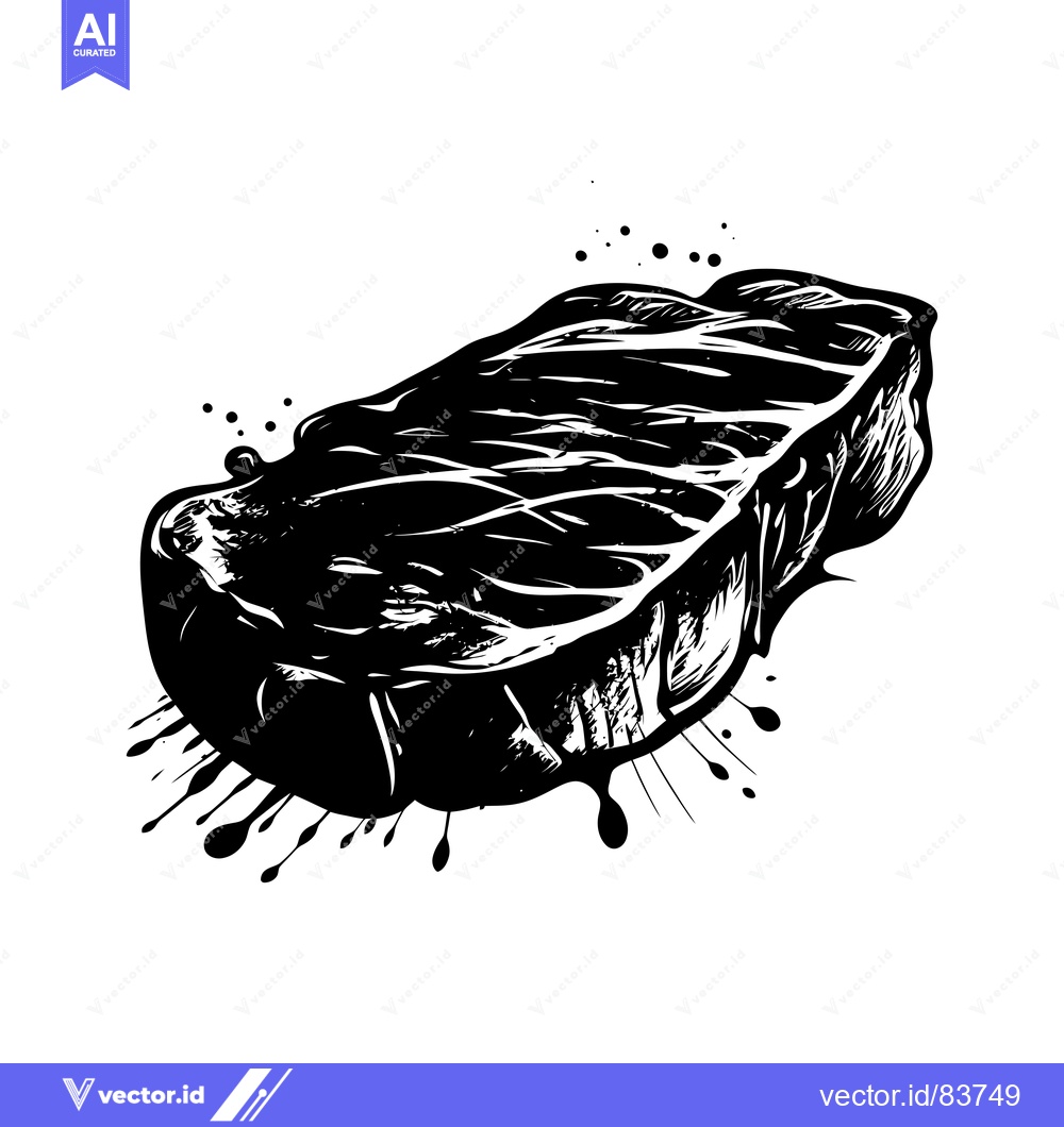 Premium Vector of Black and White Illustration of a Grilled Steak with Dripping Grease