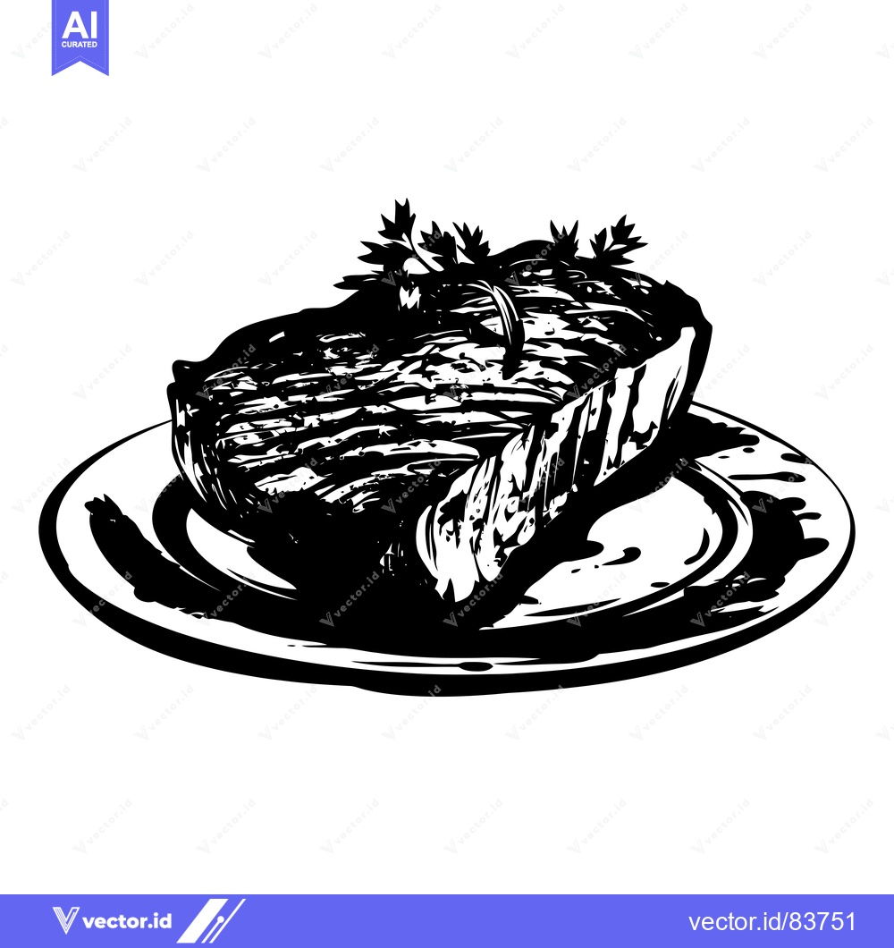 Premium Vector dari A single grilled steak with herbs on a white plate