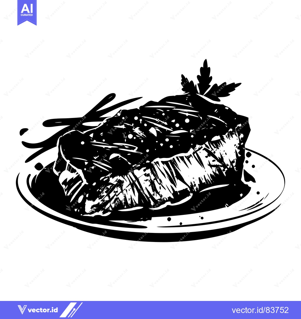 Premium Vector dari Grilled Steak with Herbs and Sauce on a Plate