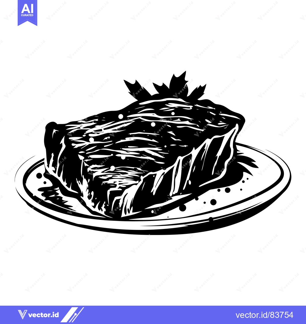 Premium Vector dari Black and White Illustration of a Grilled Steak on a Plate