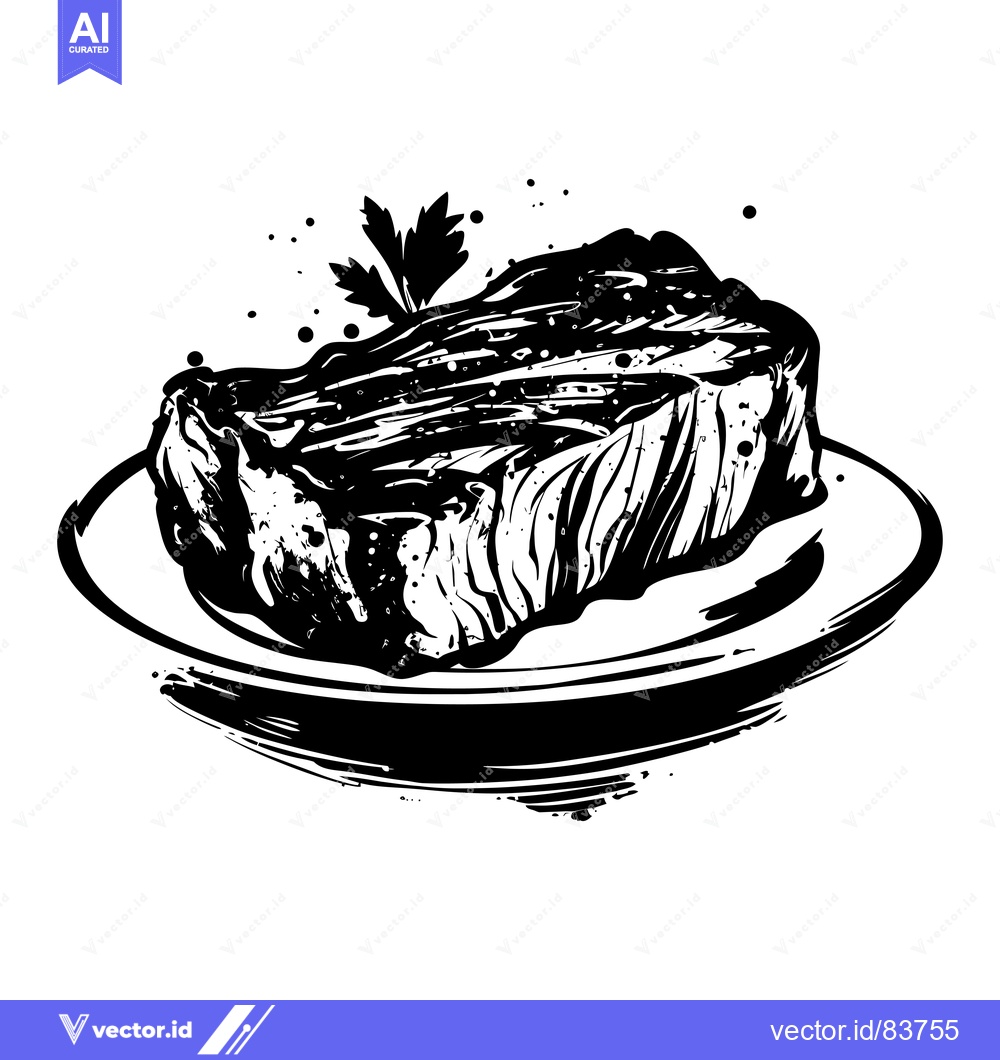 Premium Vector dari A Black and White Illustration of a Grilled Steak on a Plate