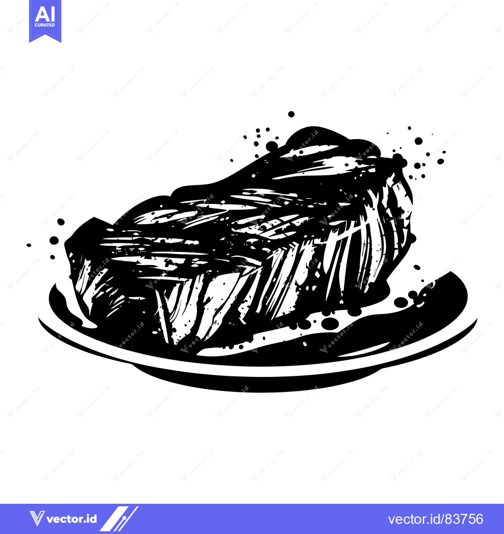 Premium Vector dari Black and White Illustration of a Seared Steak on a Plate