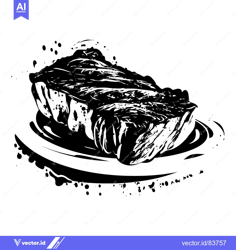 Premium Vector dari Black and White Illustration of a Steak on a Plate with Ink Splatter