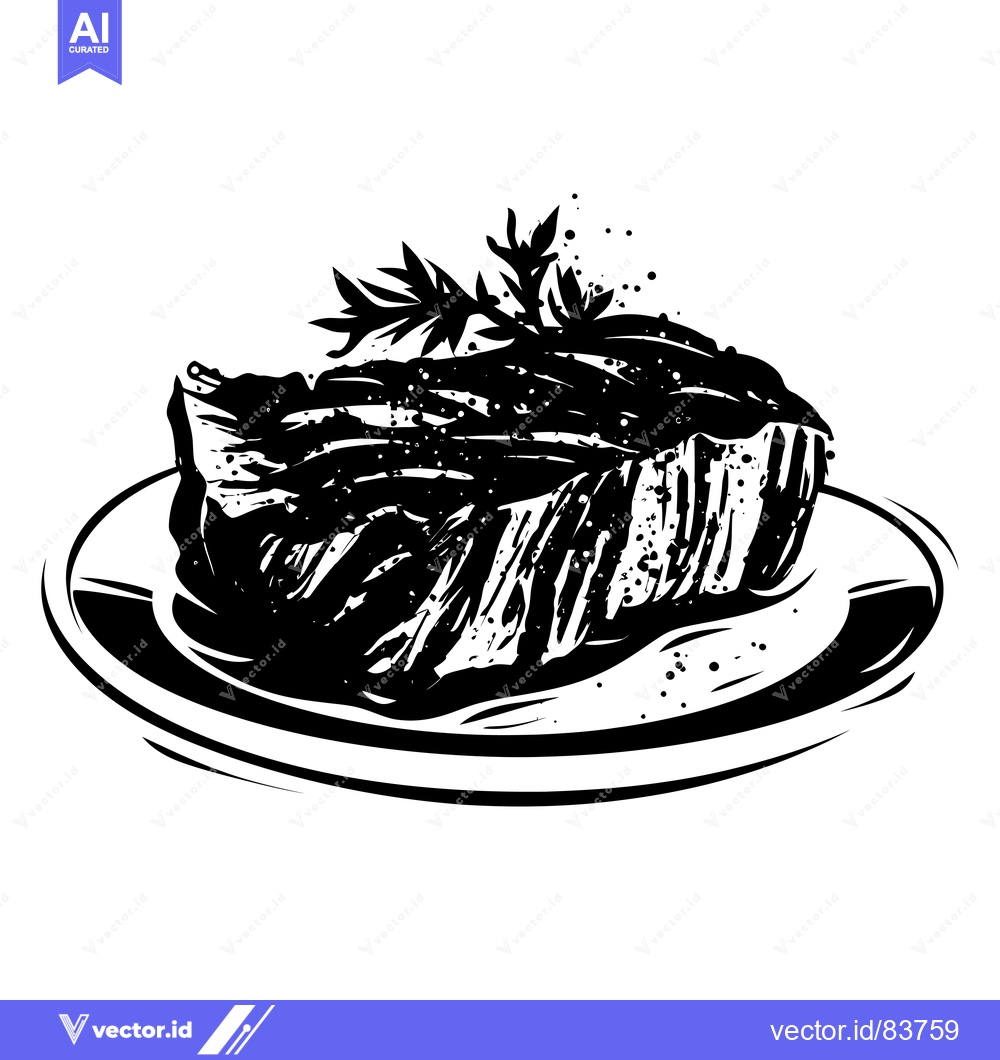 Premium Vector of Grilled Steak with Parsley on a Plate