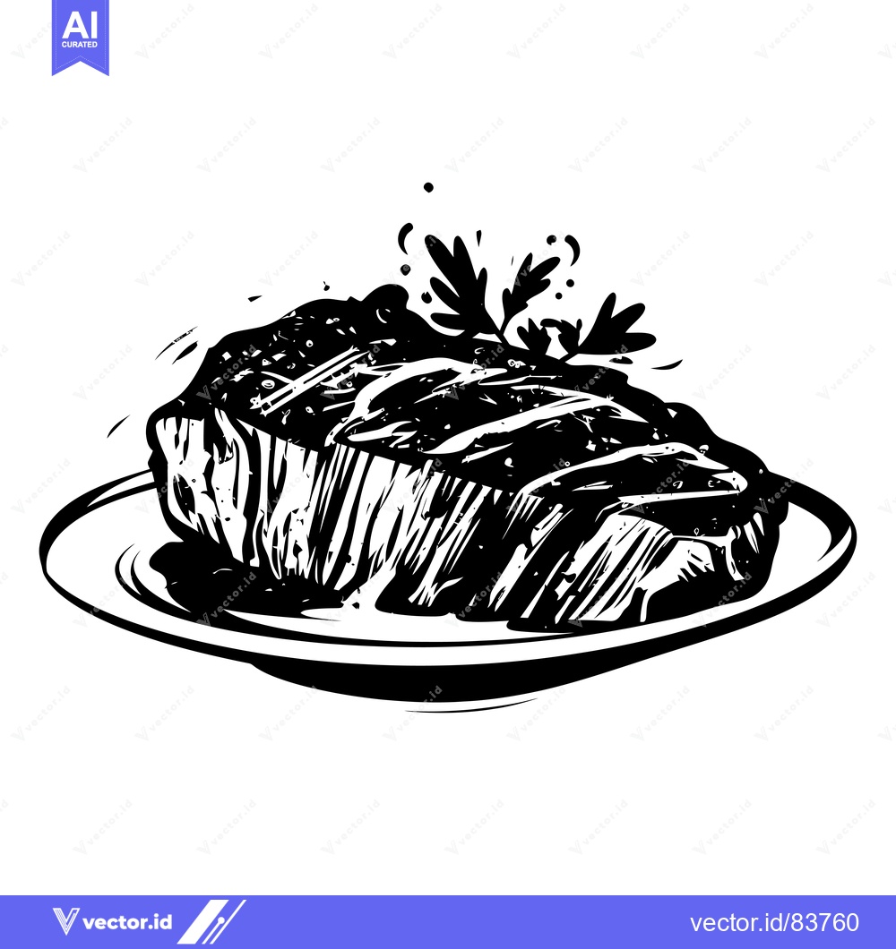 Premium Vector dari Black and White Illustration of a Grilled Steak on a Plate