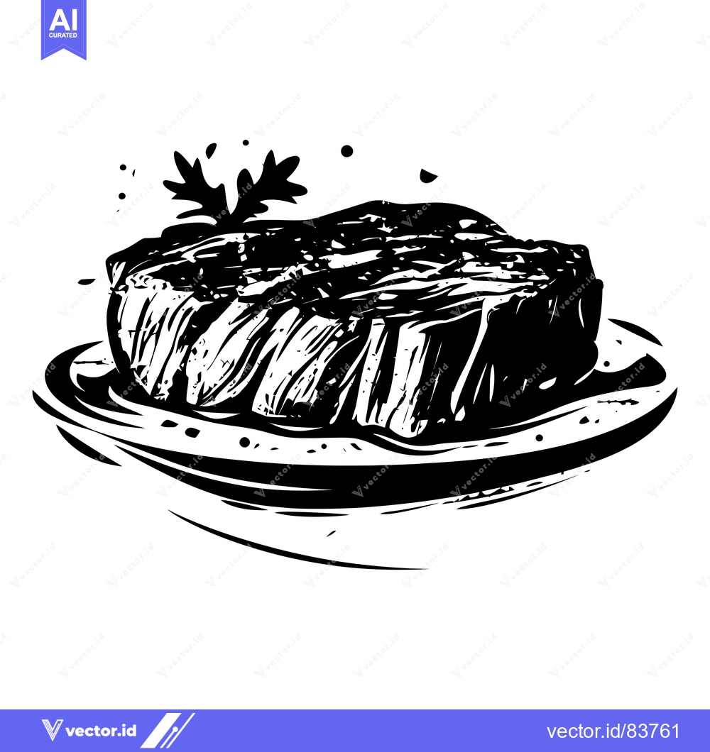 Premium Vector dari A Black and White Illustration of a Grilled Steak on a Plate