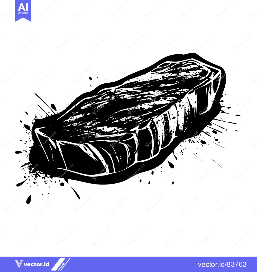 Premium Vector dari Black and White Illustration of a Marbled Steak with Ink Splatter