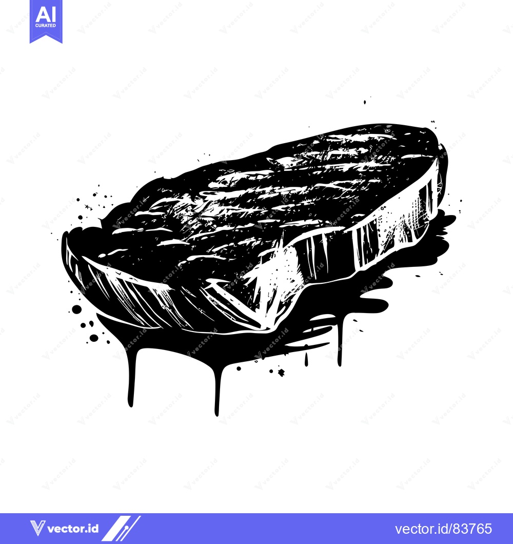 Premium Vector dari Black and White Illustration of a Grilled Steak with Dripping Juices