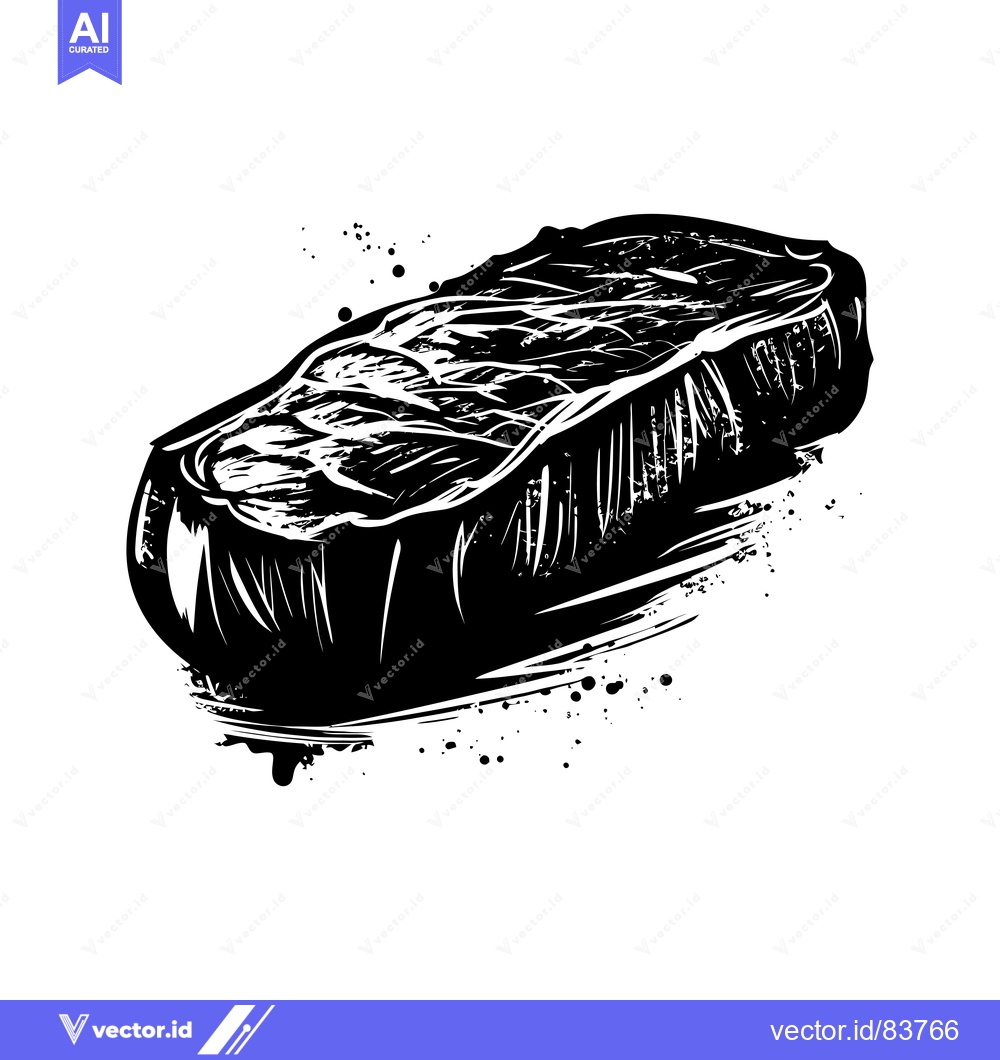 Premium Vector of Black and White Ink Illustration of a Seared Steak