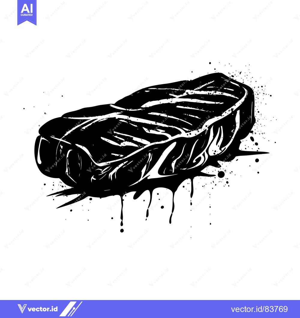 Premium Vector of Black and White Ink Spatter Illustration of a Steak