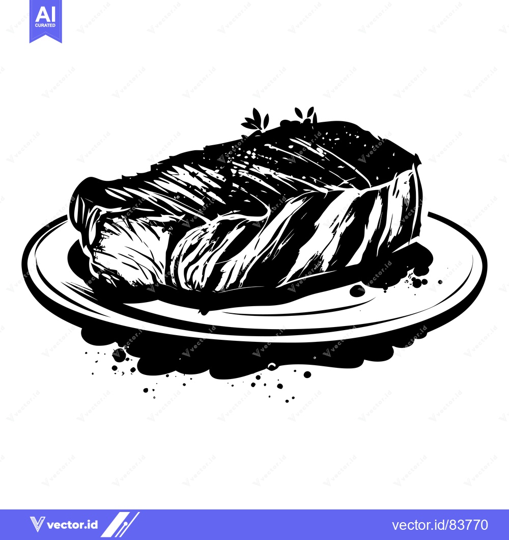 Premium Vector dari Grilled Steak on Plate with Splashes of Sauce