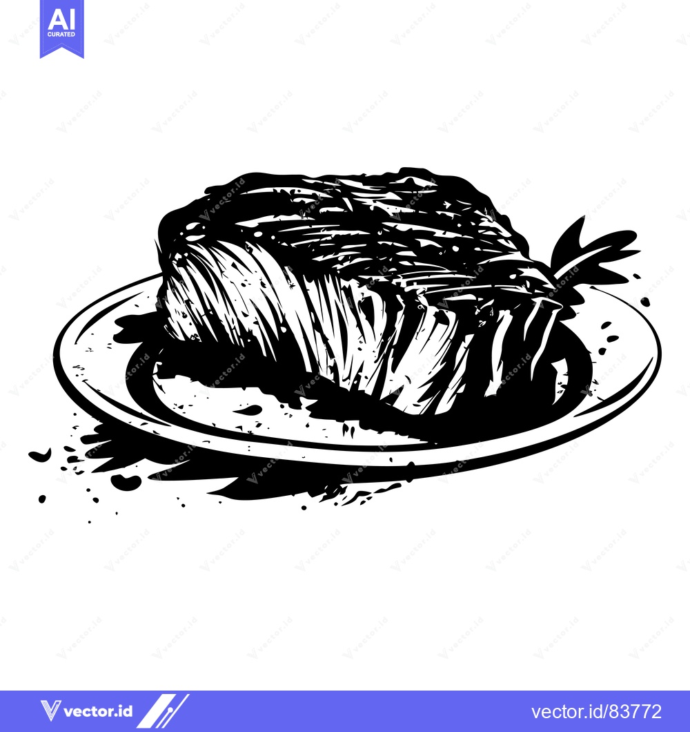 Premium Vector of A Black and White Sketch of a Grilled Steak on a Plate