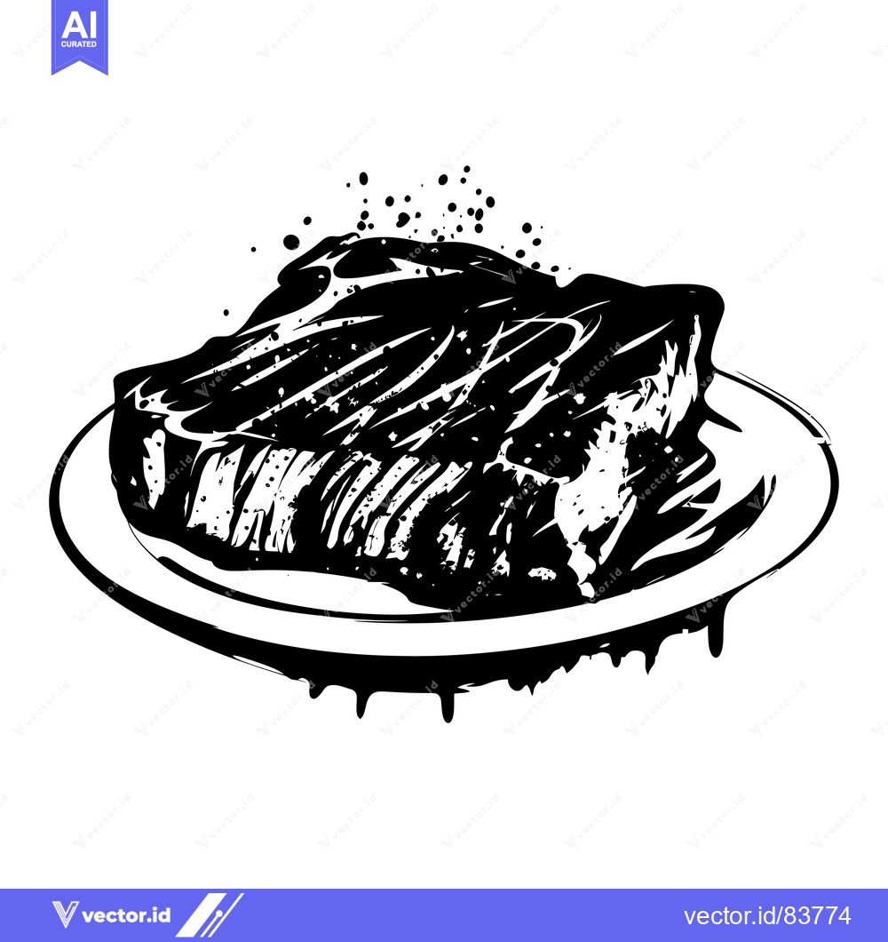 Premium Vector dari Black and White Illustration of a Grilled Steak on a Plate