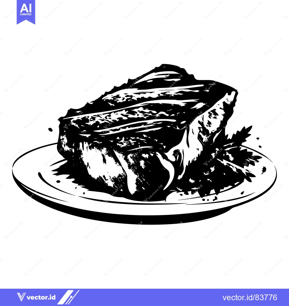 Premium Vector dari Grilled Steak on a Plate with Garnish