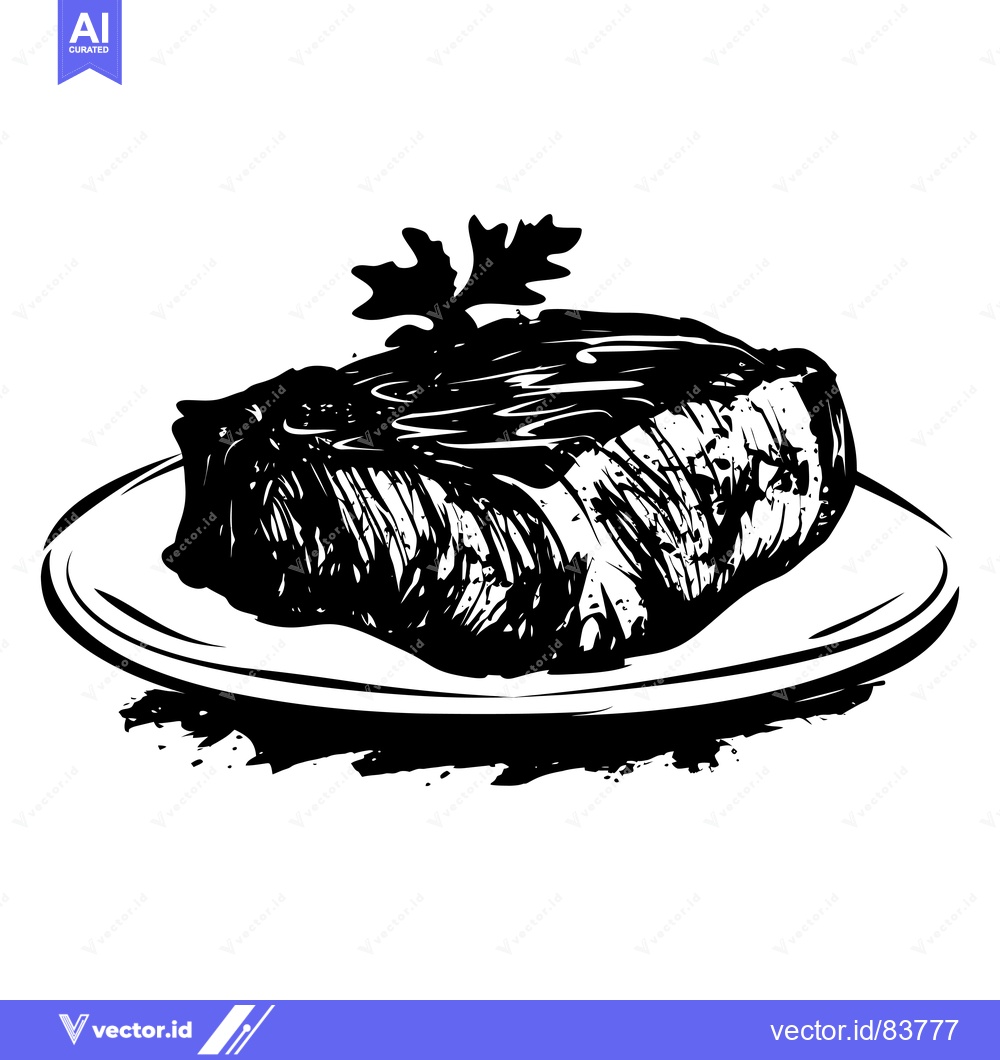 Premium Vector dari Grilled Steak on a Plate with Parsley Garnish
