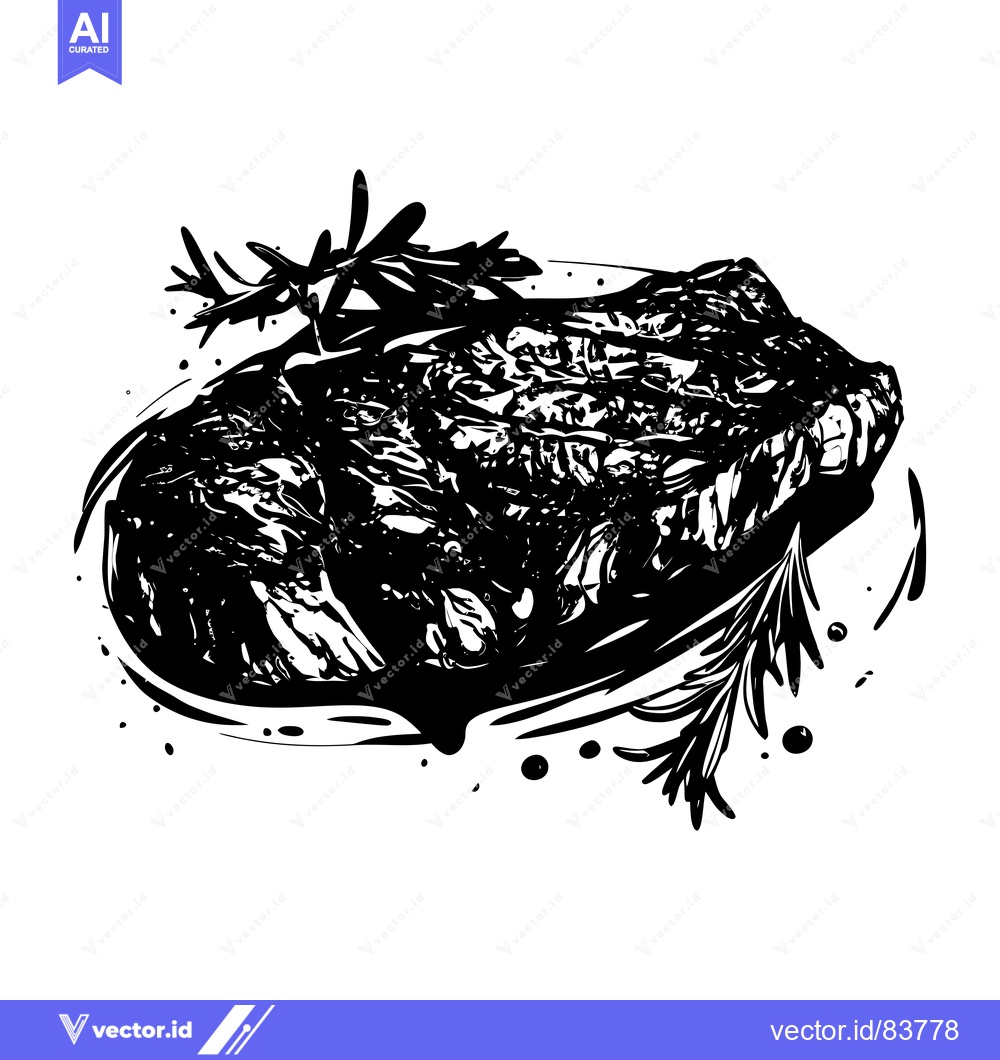 Premium Vector dari A Hand-Drawn Black and White Illustration of a Grilled Steak with Rose