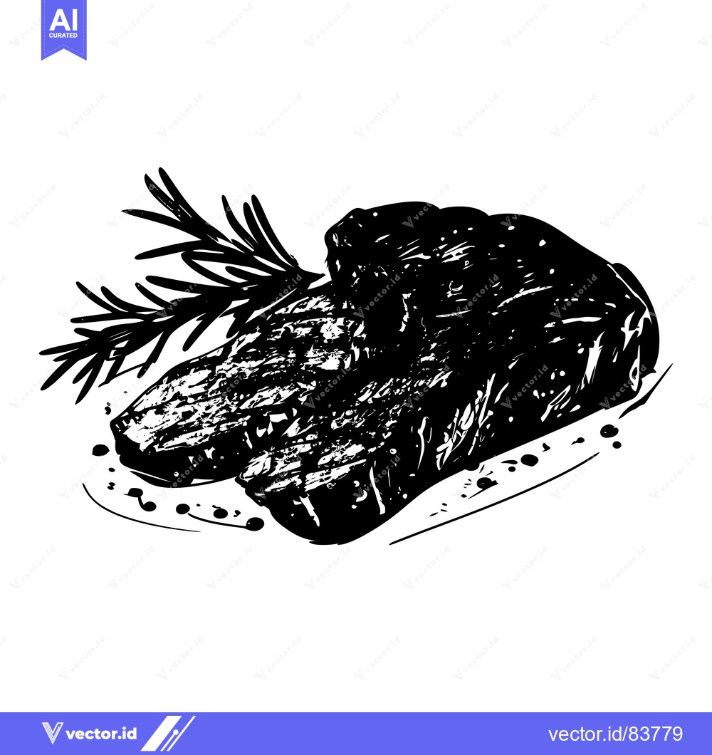 Premium Vector dari A Black and White Illustration of a Steak with Rosemary and Peppercorn