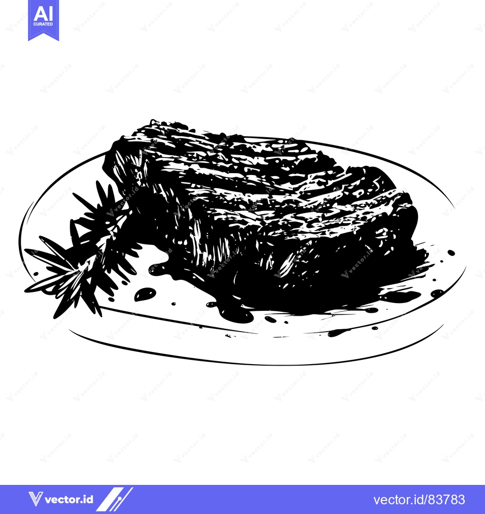 Premium Vector dari Grilled Steak with Rosemary and Gravy on a Plate