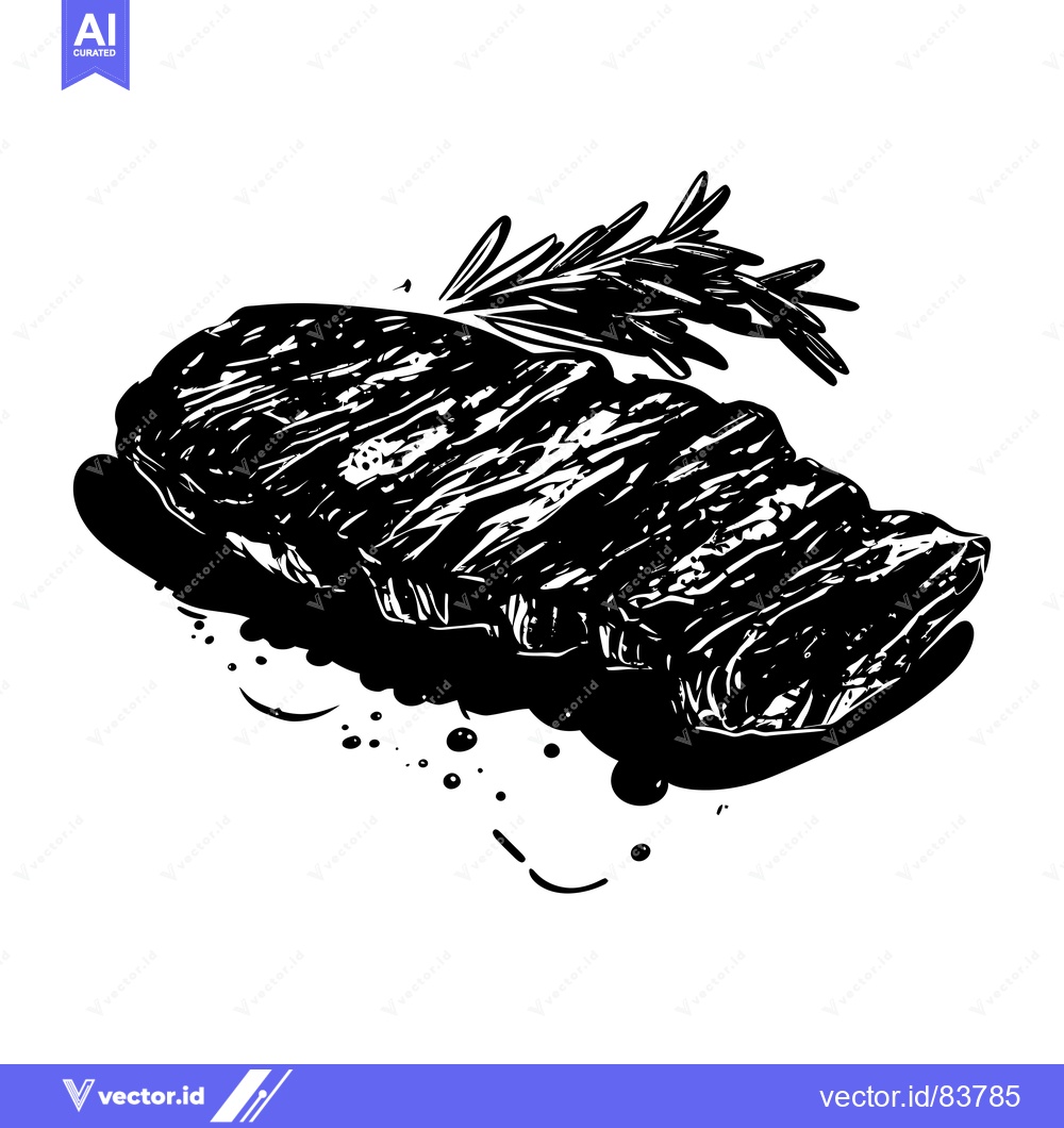 Premium Vector dari Hand-Drawn Black and White Illustration of a Grilled Steak with Rosema