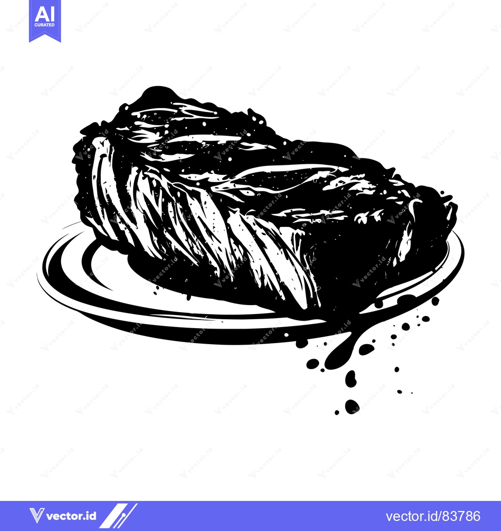 Premium Vector of Black and White Illustration of a Grilled Steak on a Plate with Drippi