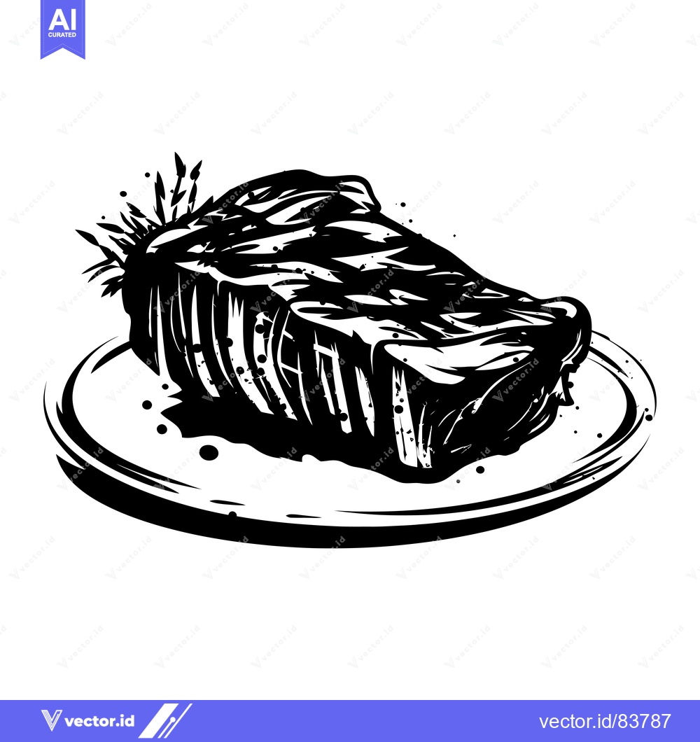 Premium Vector dari A Black and White Illustration of a Steak on a Plate