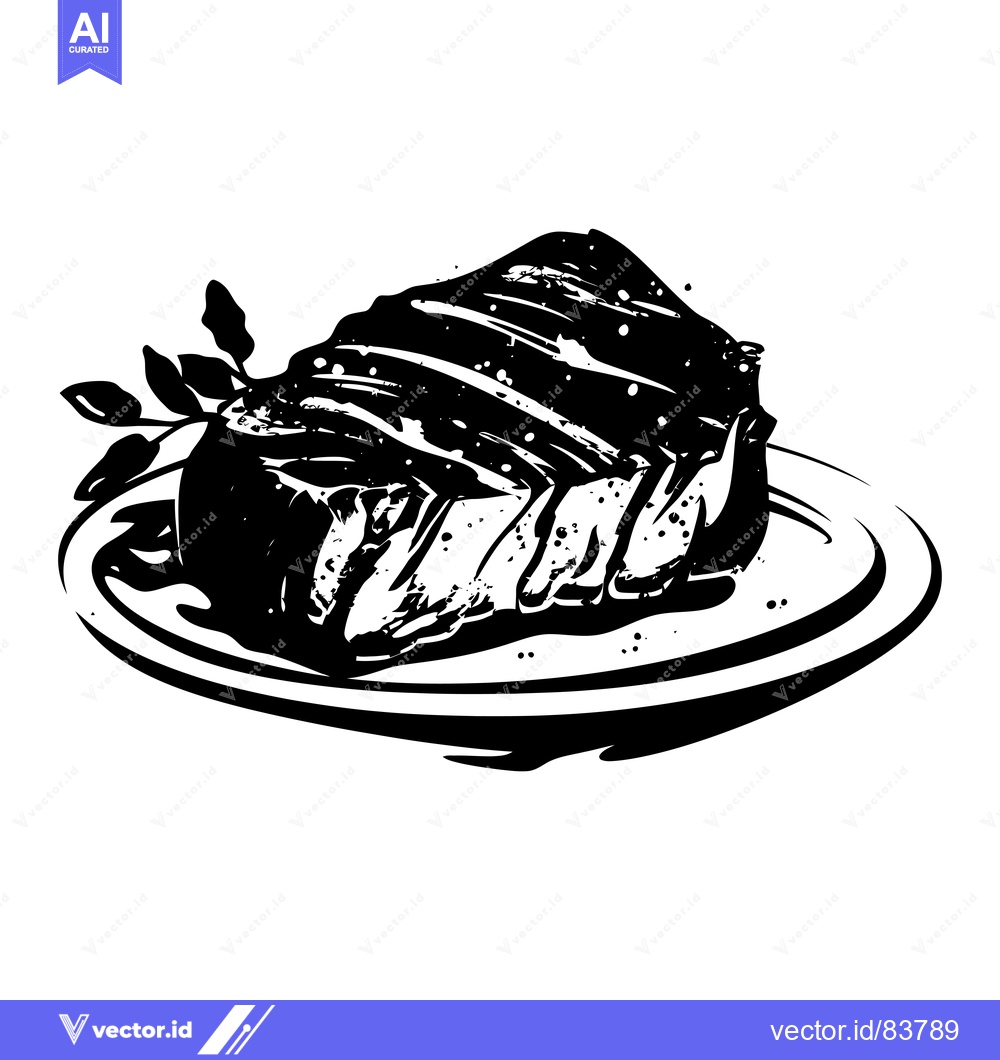 Premium Vector dari Black and White Illustration of a Grilled Steak on a Plate